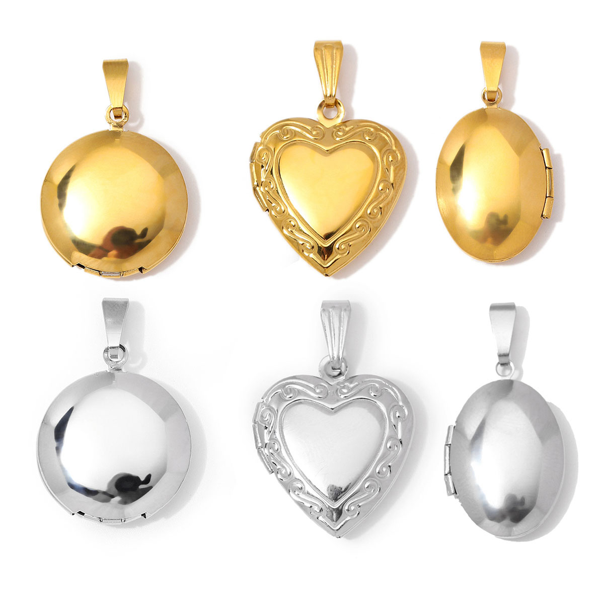 Heart Locket Necklace Photo - 3pcs/Lot Wholesale Stainless Steel Round Oval