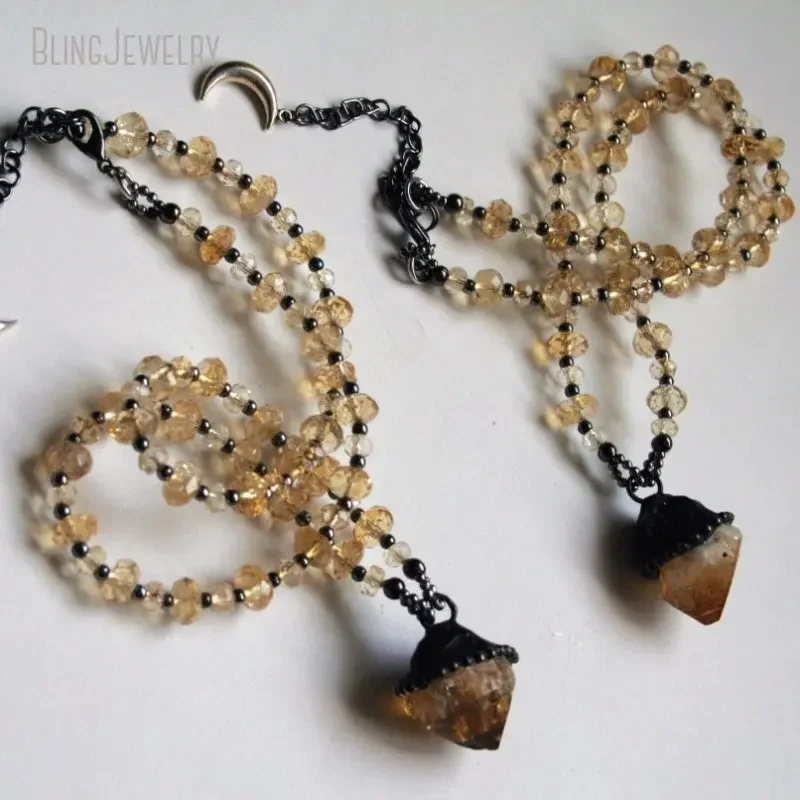8pcs Raw Citrine Point Beaded  - đánh giá và giá Crystal Pendant Necklace Natural Stone