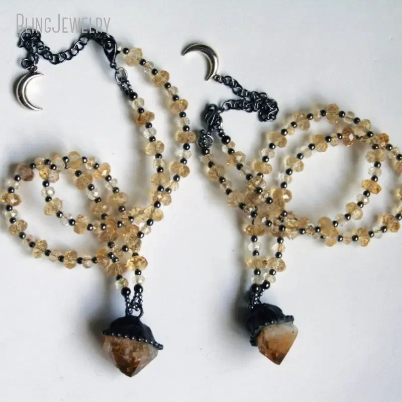 8pcs Raw Citrine Point Beaded  - đánh giá và giá Crystal Pendant Necklace Natural Stone