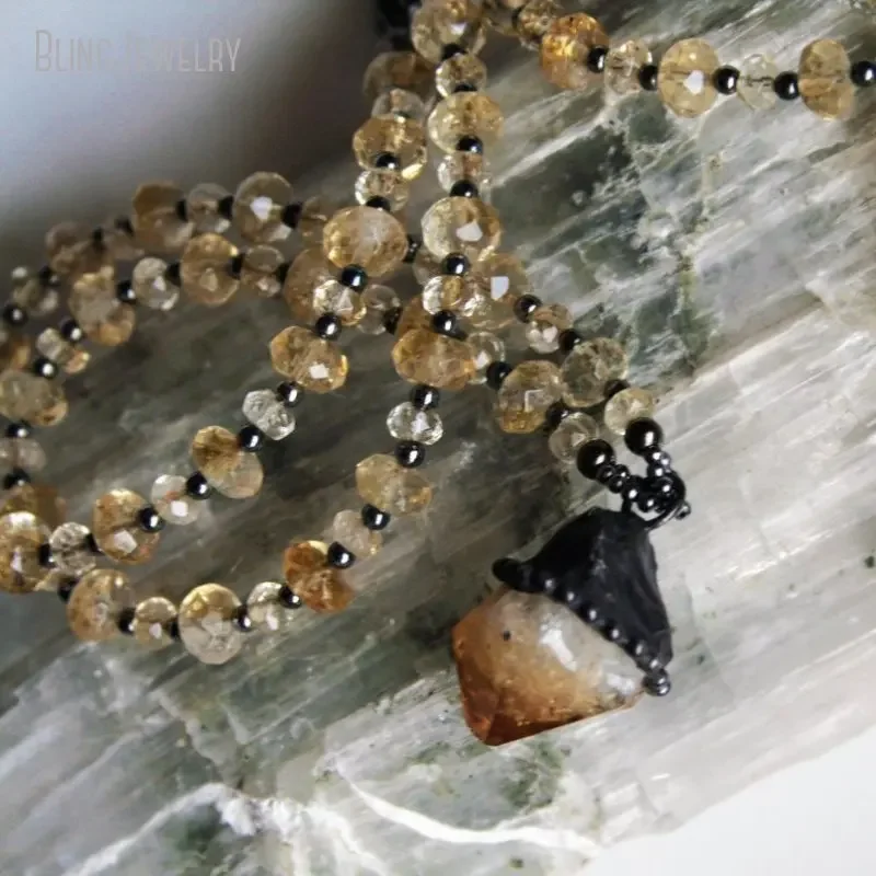 8pcs Raw Citrine Point Beaded  - đánh giá và giá Crystal Pendant Necklace Natural Stone