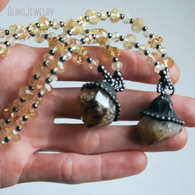 8pcs Raw Citrine Point Beaded  - đánh giá và giá Crystal Pendant Necklace Natural Stone