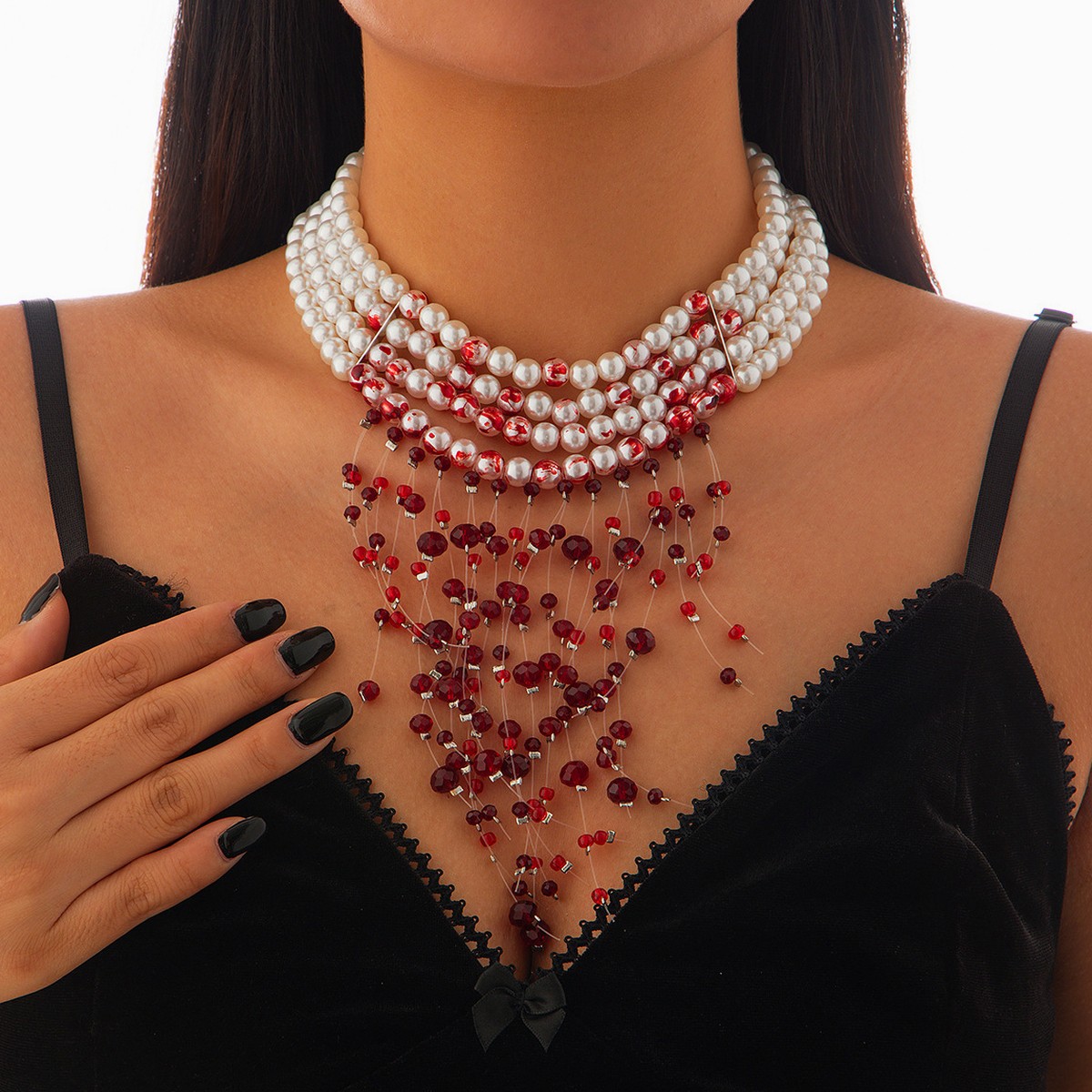 Gothic Dripping Blood Faux Pea - đánh giá và giá Pearl Choker Necklace Vintage