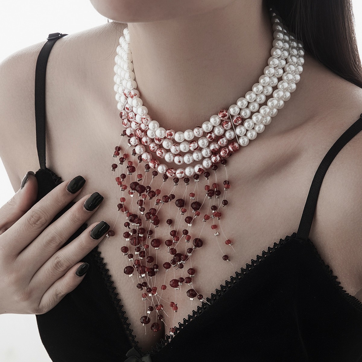 Gothic Dripping Blood Faux Pea - đánh giá và giá Pearl Choker Necklace Vintage