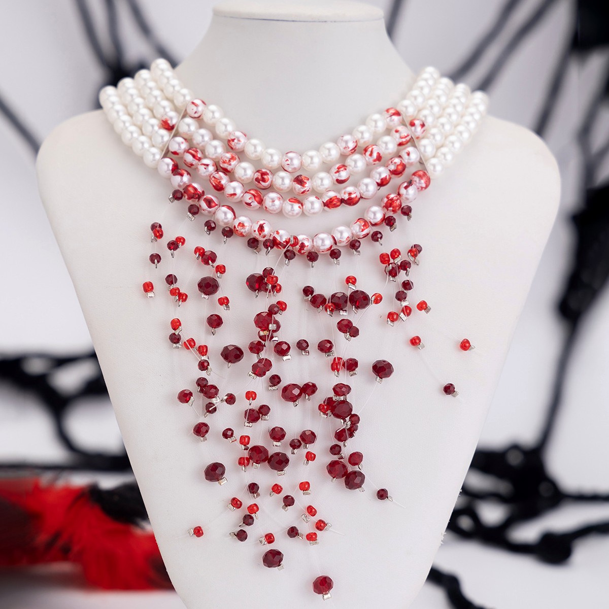 Gothic Dripping Blood Faux Pea - đánh giá và giá Pearl Choker Necklace Vintage