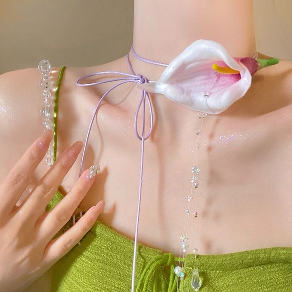 Fashion Exaggerated Calla Lily - đánh giá và giá Pearl Choker Necklace Vintage