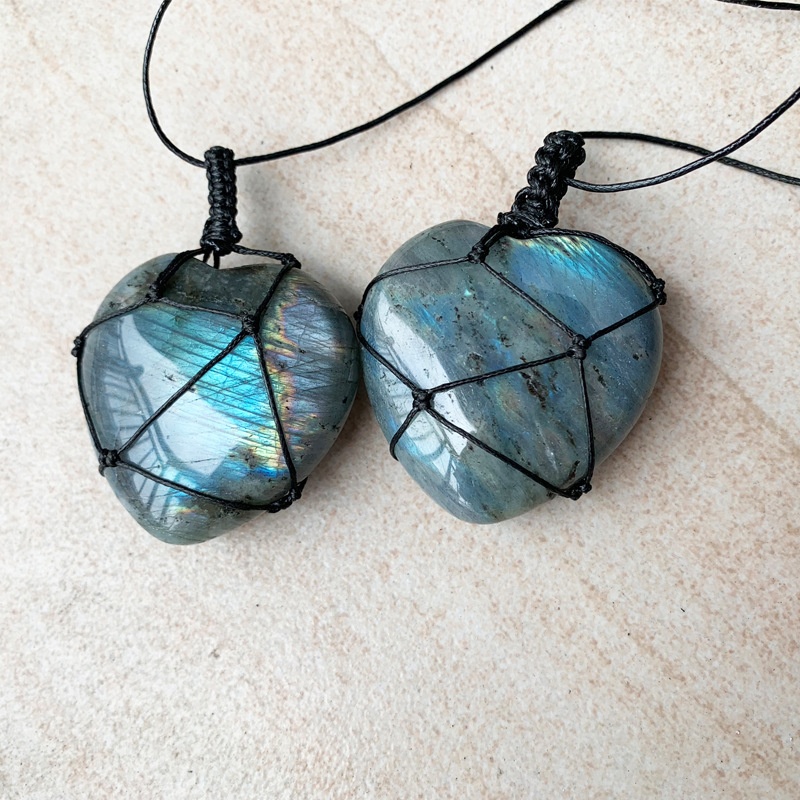 Natural Hand-woven Labradorite - đánh giá và giá Crystal Pendant Necklace Natural Stone
