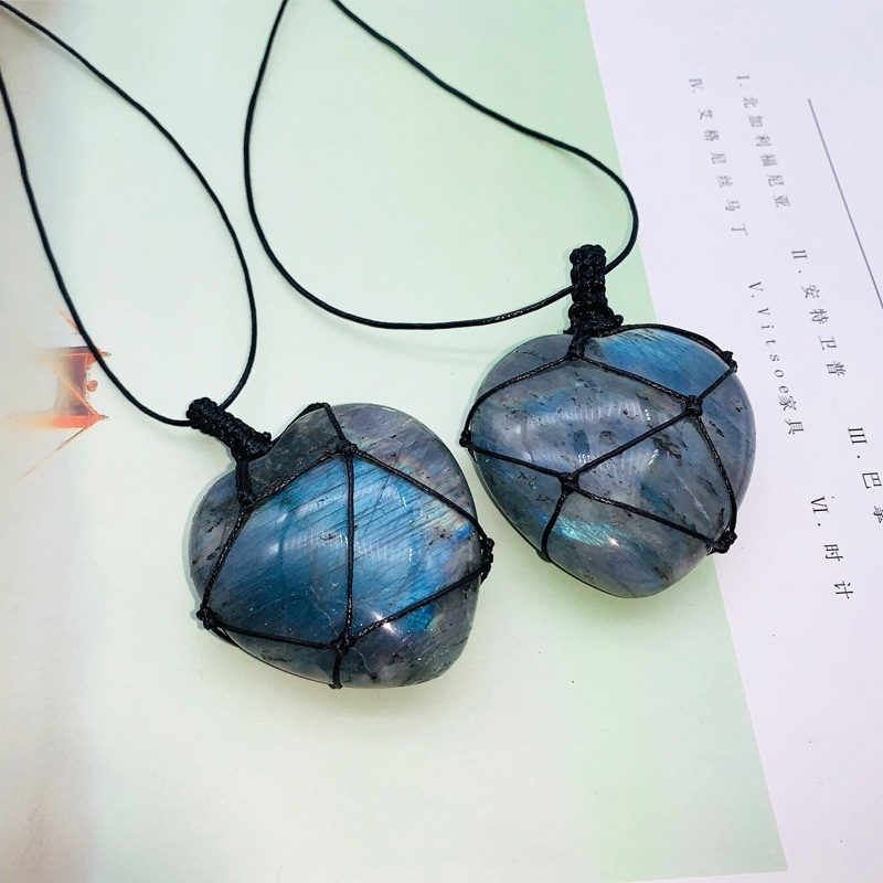 Natural Hand-woven Labradorite - đánh giá và giá Crystal Pendant Necklace Natural Stone