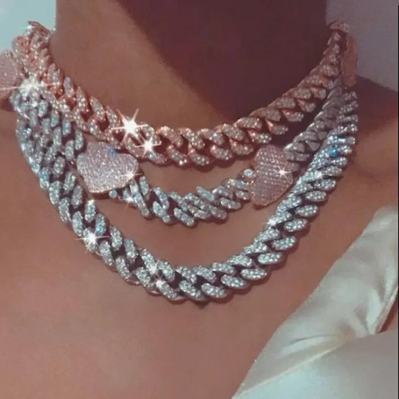 New 12mm Width Pink Heart Iced - đánh giá và giá Cuban Link Chain 12Mm