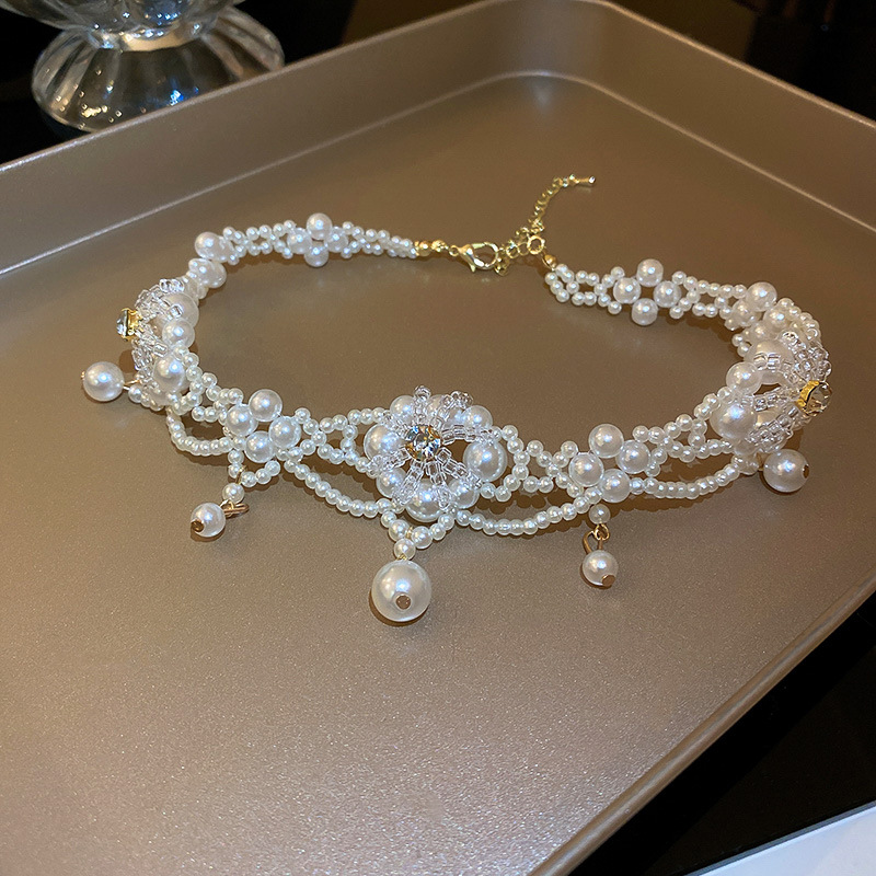 Mới Pha Lê Hoa Ngọc Trai Vòng  - đánh giá và giá Pearl Choker Necklace Vintage